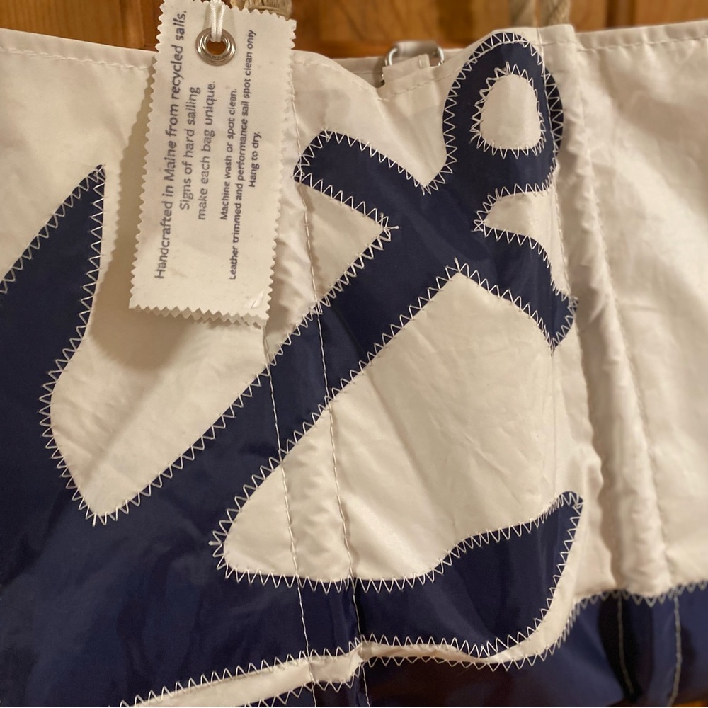 SEA BAGS MAINE XTRA Navy Blue Anchor Ogunquit Beach Tote Sail Cloth XL - Picture 3 of 5